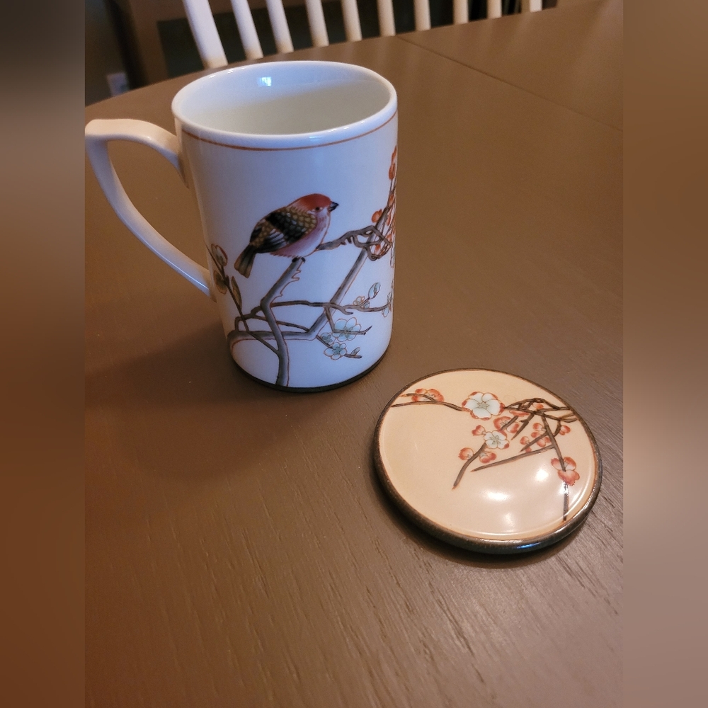 Vintage Bird Design Ceramic Mug With Lid - Picture 2 of 5